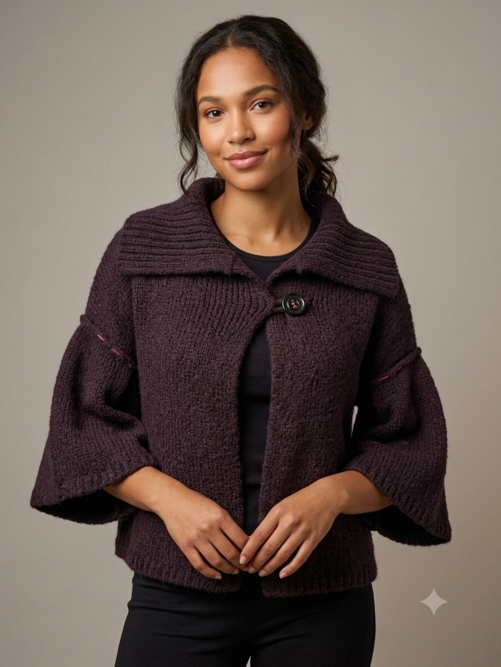 Free People Archival Chunky Knit Swing Cardigan Hoodie Purple Bell Sleeve S